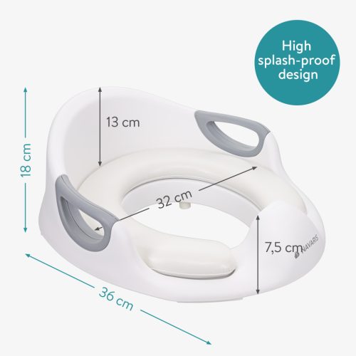 Reductor toaleta copii Navaris, cu capac si manere, 36x32x18 cm, antialunecare, alb, polipropilena/PVC