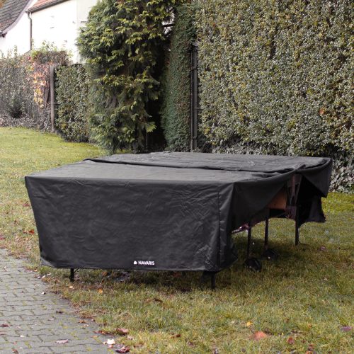 Husa masa tenis Navaris, 2 in 1, 165x70x185 cm sau 370x240 cm, fermoare, 420D Oxford, negru, poliester
