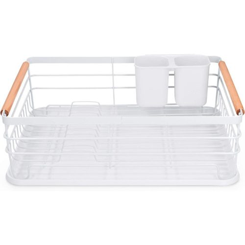 Odkapávač na nádobí Navaris, s odkapávací miskou, s policí na talíře, sklenice a příbory, bílý, 42,5x31,5x14 cm, 52545.01