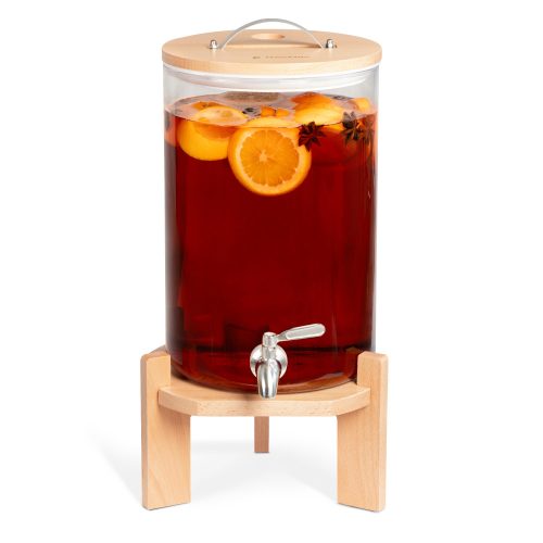 Skleněný dávkovač nápojů Navaris s kohoutkem a stojanem, 7 l, Hnědá, 46785.05