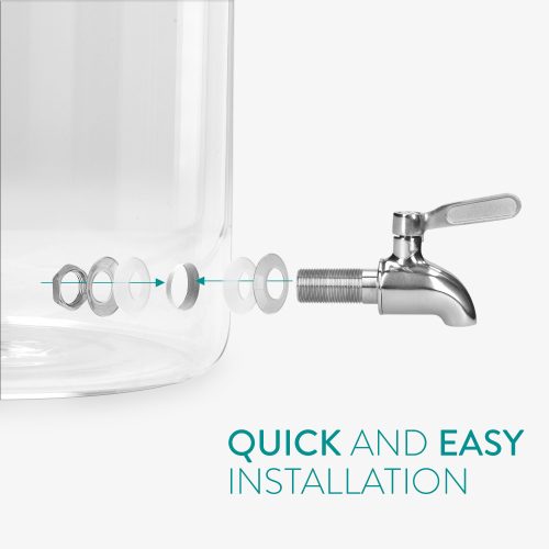 Skleněný dávkovač nápojů Navaris s kohoutkem a stojanem, 7 l, Hnědá, 46785.05