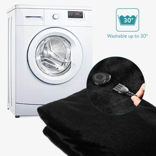 Patura electrica Navaris, blana sintetica supercosy, 180x130 cm, negru/gri, poliester