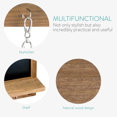 Tabla cu rama vintage Navaris, 60x45 cm, 4 carlige si polita, cu creta, negru, lemn