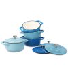 Set 4 Mini Oale din fonta Navaris, 10.5 cm, 290 ml, pentru cuptor și plita, albastru, 49079.04.02