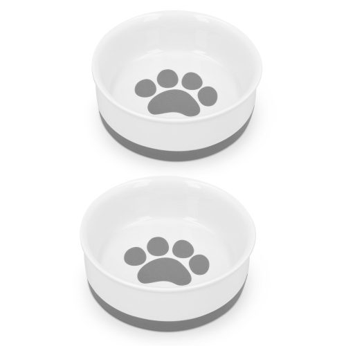 Sada 2 porcelánových misek Navaris pro psy a kočky, 400 ml, šedá, 48520.02.22