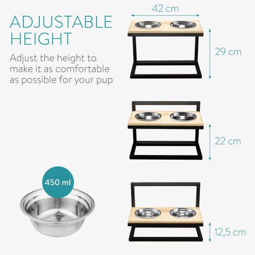 Nastavitelná krmná stanice se 2 miskami pro psy a kočky Navaris, 450 ml, 51387.1.02