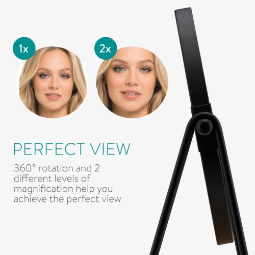 Oglinda cosmetica Navaris 1x/2x cu tava bambus, 17.5 cm diametru, 20.5 cm inaltime, maro, bambus