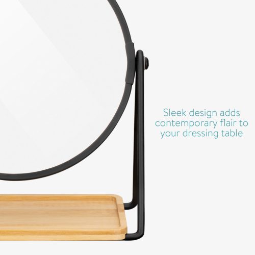 Oglinda cosmetica Navaris 1x/2x cu tava bambus, 17.5 cm diametru, 20.5 cm inaltime, maro, bambus