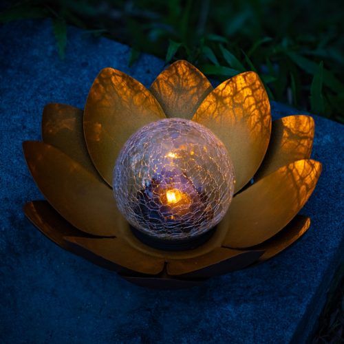 Lampa solara Navaris LED Lotus, 27x11,5 cm, senzor auto, 1700K, IP44, aurie, 51101.03.01