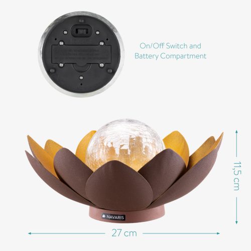 Lampa solara Navaris LED Lotus, 27x11,5 cm, senzor auto, 1700K, IP44, aurie, 51101.03.01