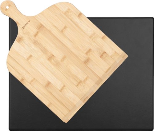 Sada smaltovaný kámen na pizzu 30x38cm a bambusová lopata na pizzu, Navaris, černá/béžová, 51246.01.02