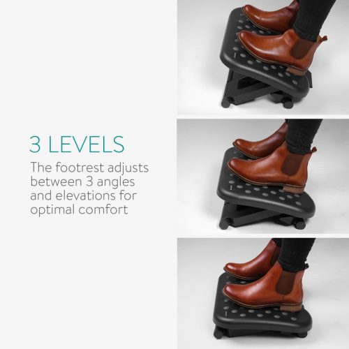 Suport picioare reglabil Navaris, 43.7x33 cm, 3 trepte, 0-25, birou, HIPS, negru, plastic