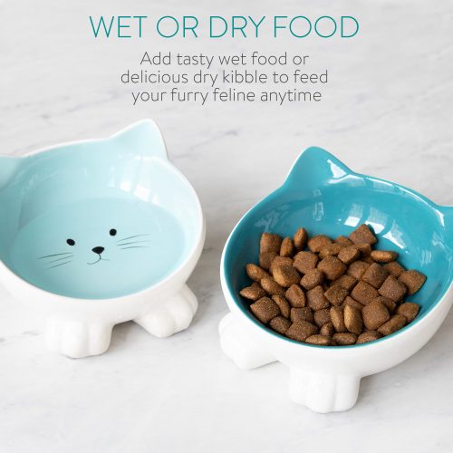 Sada 2 keramických misek pro kočky Navaris, protiskluzová, zelená, 50736.04