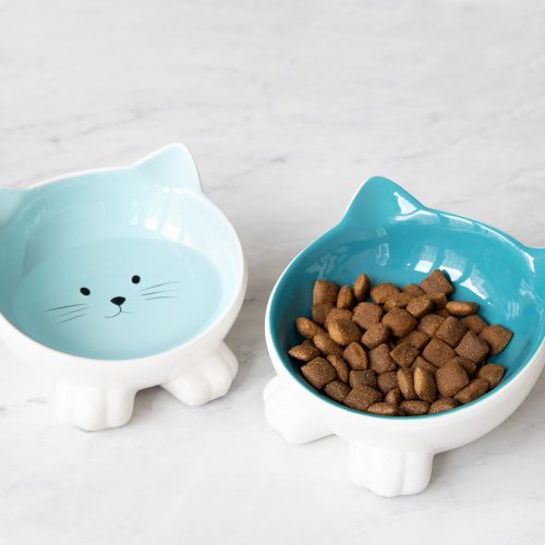 Sada 2 keramických misek pro kočky Navaris, protiskluzová, zelená, 50736.04