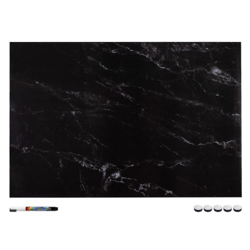 Tabla magnetica Navaris, 90x60 cm, design marmura neagra, marker si magneti incluse, negru, MDF