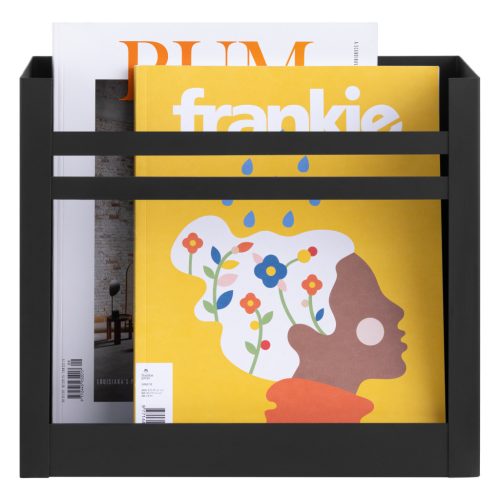 Suport reviste pe perete Navaris, 30x27x11 cm, capacitate 10 kg, negru, metal