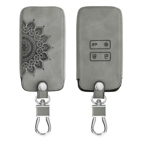 Kryt na klíče od auta pro Renault / Dacia - 4 tlačítka - Keyless Go, nubuková kůže, šedá, 48565.16