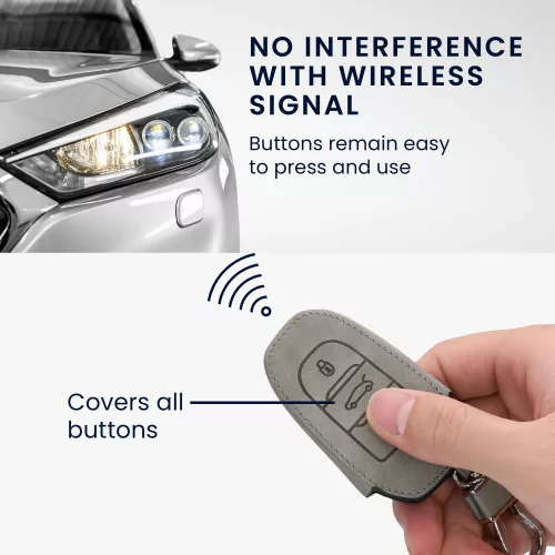 Kryt na klíče od auta pro Peugeot / Citroen - 3 tlačítka - Keyless Go, nubuková kůže, šedá, 53762.01