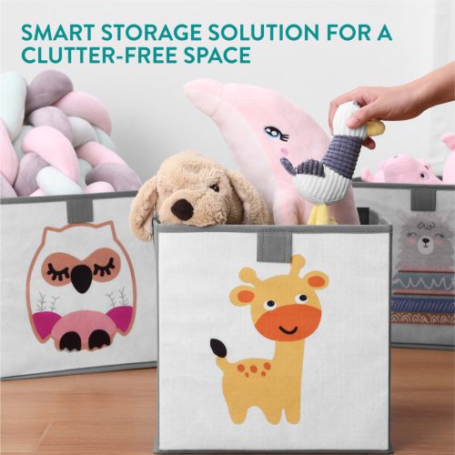 Set 3 cutii depozitare copii Navaris, animale, 28x28x28 cm, pentru camera, multicolor, plastic