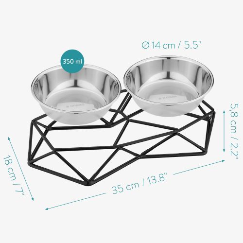 Sada 2 nerezových misek Navaris pro psy a kočky s kovovou podpěrou, 54103.01