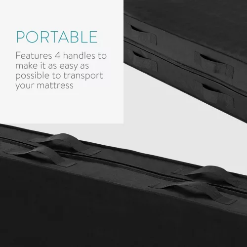 Protectie saltea Navaris, 90x200x25 cm, depozitare si transport, 4 manere, negru, polipropilena