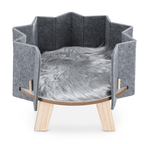 Vysoký pelíšek pro kočky nebo psy Navaris a kožešinová podložka, Šedá, 54253.01