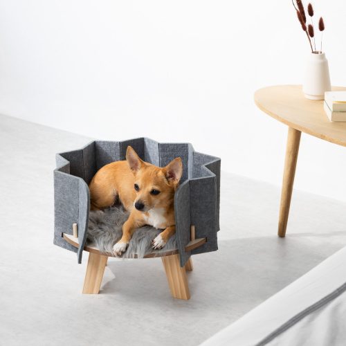 Vysoký pelíšek pro kočky nebo psy Navaris a kožešinová podložka, Šedá, 54253.01