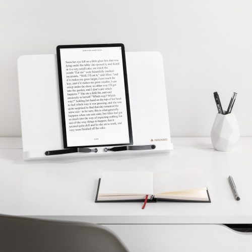 Bambusový stojan na knihy Navaris, 2 nastavitelná ramena, 33 x 24 cm, bílá, 52801.2.02