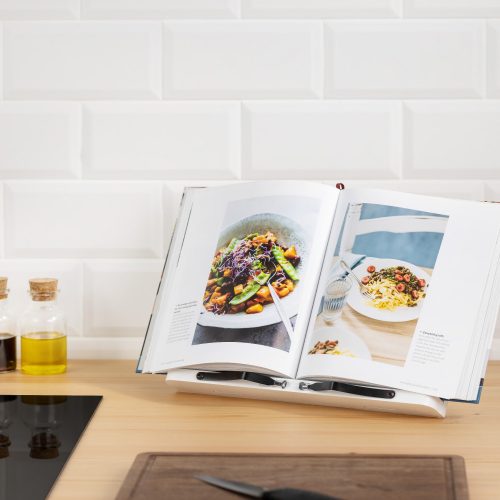 Bambusový stojan na knihy Navaris, 2 nastavitelná ramena, 33 x 24 cm, bílá, 52801.2.02