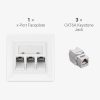 Sada 1 trojité síťové zásuvky RJ45 se 3 zástrčkami CAT 6A, Kwmobile, bílá, kov, 54571.03.01