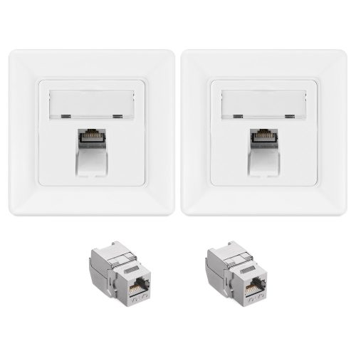 Sada 2 stíněných síťových zásuvek RJ45 se 2 zástrčkami CAT 6A, Kwmobile, bílá, kov, 54571.01.02