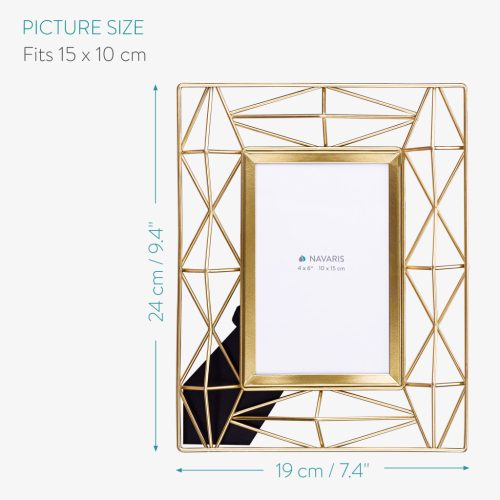 Rama foto metalica Navaris, 24x19 cm, design 3D, pentru poze 10x15, auriu, MDF/sticla/metal