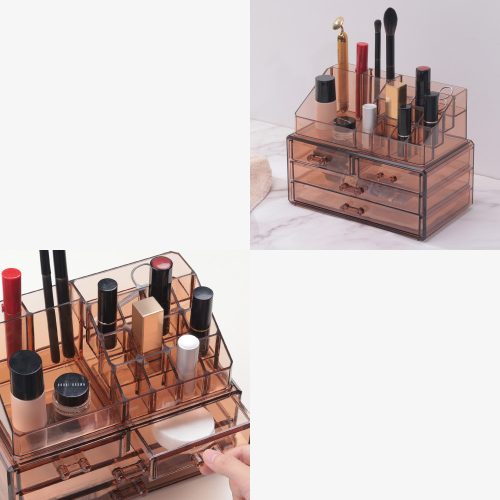 Organizér na kosmetiku se zásuvkami Navaris, Transparent hnědá, 54656.05