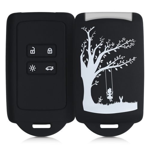 Pouzdro na klíče od auta pro Renault / Dacia - 4 tlačítka - Keyless Go, kwmobile, silikon, černá / bílá, 49769.18