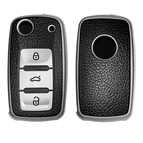 Krytka na klíče od auta pro VW / Škoda / Seat - 3 tlačítka, kwmobile, silikonová, černá / stříbrná, 54021.04