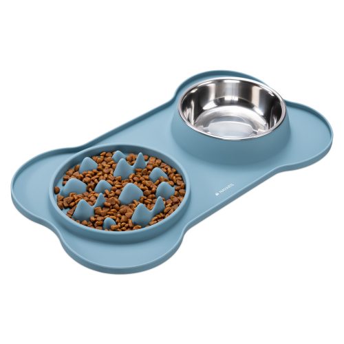 Navaris podložka pro pomalé krmení a vestavěná miska na vodu, 42 x 25 cm, modrá, 55133.17