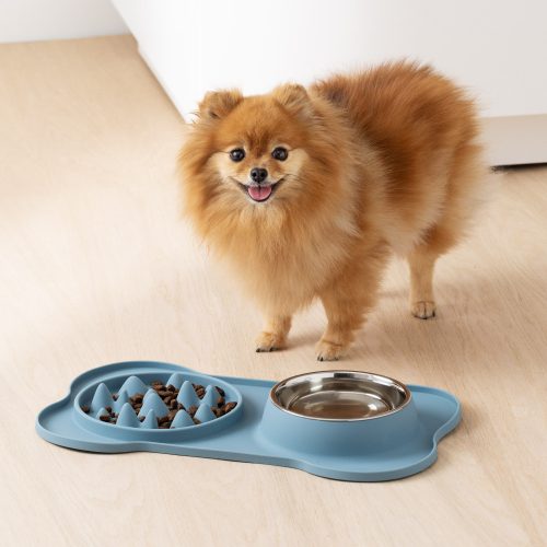 Navaris podložka pro pomalé krmení a vestavěná miska na vodu, 42 x 25 cm, modrá, 55133.17