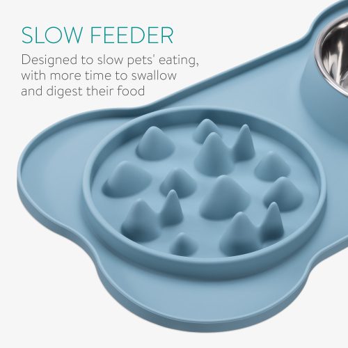 Navaris podložka pro pomalé krmení a vestavěná miska na vodu, 42 x 25 cm, modrá, 55133.17
