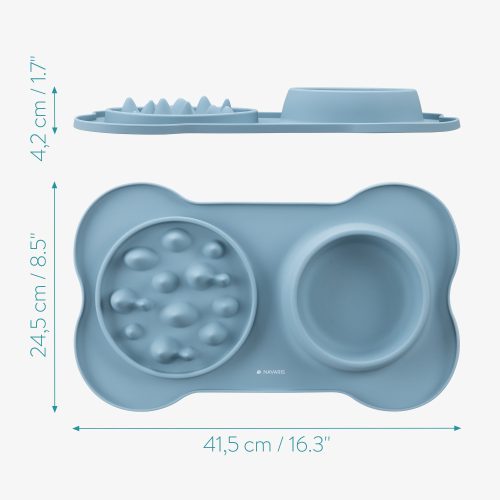 Navaris podložka pro pomalé krmení a vestavěná miska na vodu, 42 x 25 cm, modrá, 55133.17