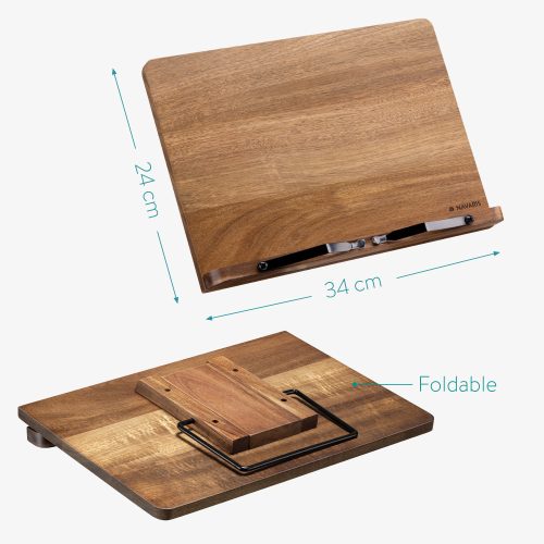 Akátový knižní stojan Navaris, 2 nastavitelná ramena, 33 x 24 cm, Hnědá, 52801.2.18