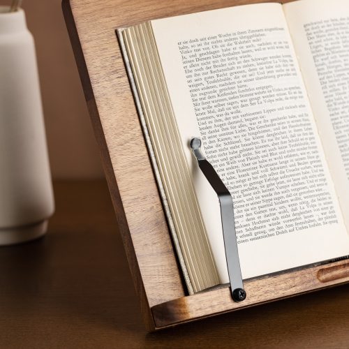 Akátový knižní stojan Navaris, 2 nastavitelná ramena, 33 x 24 cm, Hnědá, 52801.2.18