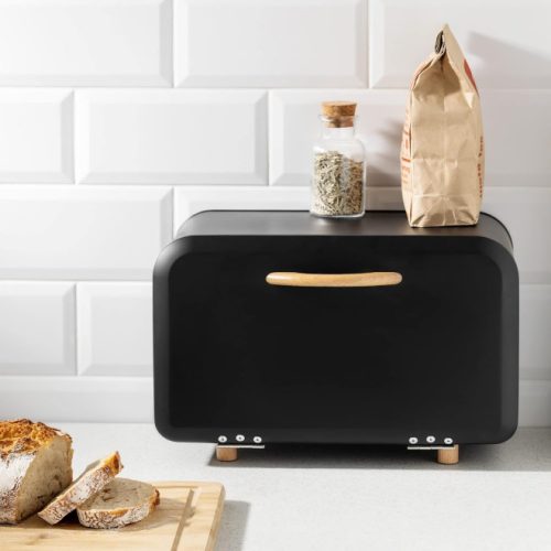 Kovová chlebovka, Navaris, s předním otevíráním, 35.2x23.5x23 cm, Černá, 51503.02.01