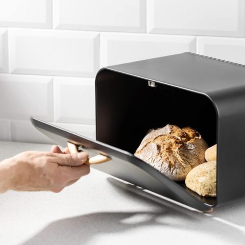 Kovová chlebovka, Navaris, s předním otevíráním, 35.2x23.5x23 cm, Černá, 51503.02.01