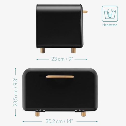 Kovová chlebovka, Navaris, s předním otevíráním, 35.2x23.5x23 cm, Černá, 51503.02.01