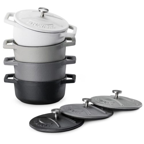 Set 4 Mini Oale din fontă Navaris, 10.5 cm, 290 ml, pentru cuptor si plita, negru/alb, 49079.04.03
