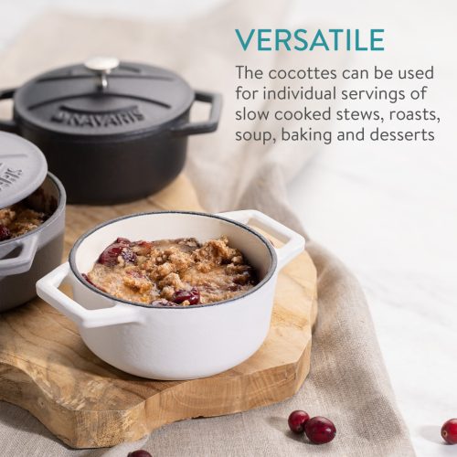 Sada 4 mini litinových hrnců Navaris, 10,5 cm, 290 ml, do trouby a na plotnu, černá/bílá, 49079.04.03