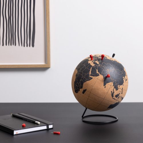 Glob pamantesc din pluta Navaris, 20 cm, suport metalic, rotire 360, negru, pluta/metal