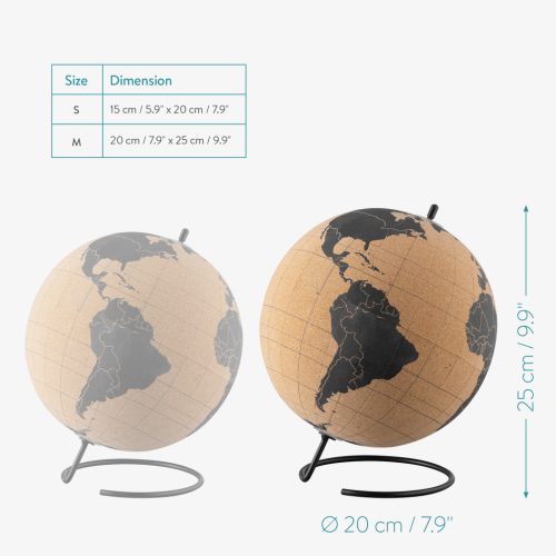 Glob pamantesc din pluta Navaris, 20 cm, suport metalic, rotire 360, negru, pluta/metal