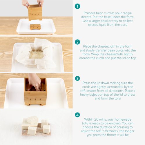 Fabricator tofu Navaris, presa din bambus cu cheesecloth, preparare tofu acasa, maro, bambus
