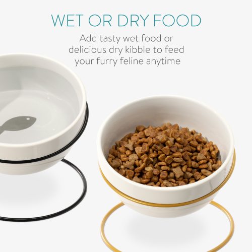 Sada 2 keramických misek Navaris s kovovým držákem, 380 ml, zlatá / černá, 55984.01